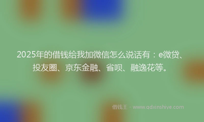 2025年的借钱给我加微信怎么说话有：e微贷、投友圈、京东金融、省呗、融逸花等。
