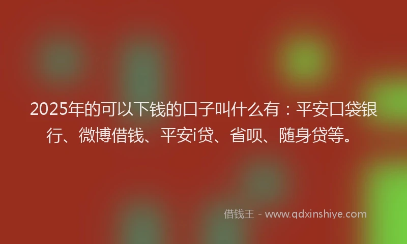 2025年的可以下钱的口子叫什么有：平安口袋银行、微博借钱、平安i贷、省呗、随身贷等。