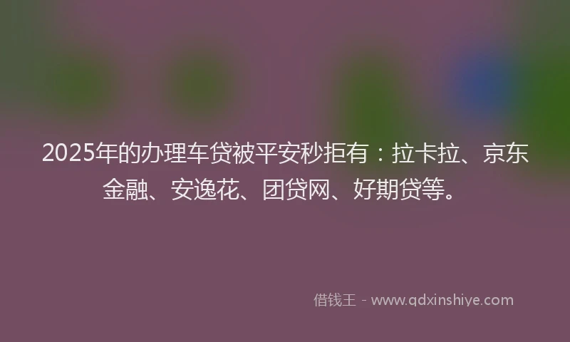 2025年的办理车贷被平安秒拒有：拉卡拉、京东金融、安逸花、团贷网、好期贷等。