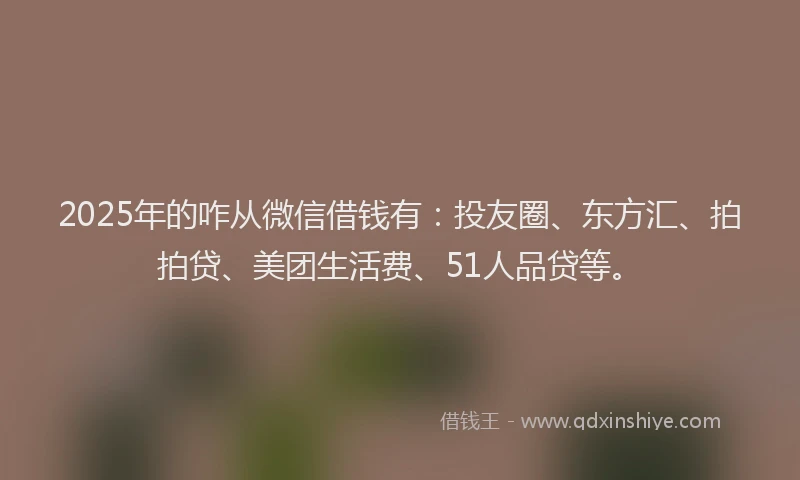 2025年的咋从微信借钱有：投友圈、东方汇、拍拍贷、美团生活费、51人品贷等。