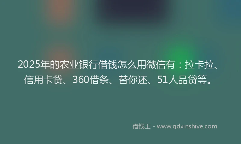 2025年的农业银行借钱怎么用微信有：拉卡拉、信用卡贷、360借条、替你还、51人品贷等。