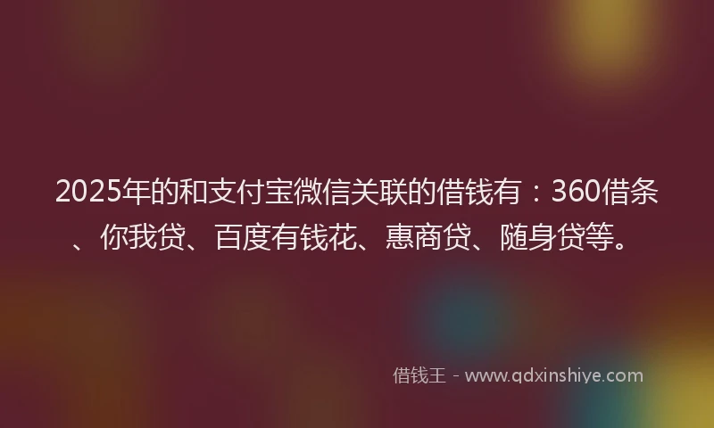2025年的和支付宝微信关联的借钱有：360借条、你我贷、百度有钱花、惠商贷、随身贷等。