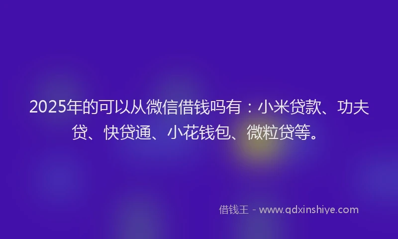 2025年的可以从微信借钱吗有：小米贷款、功夫贷、快贷通、小花钱包、微粒贷等。