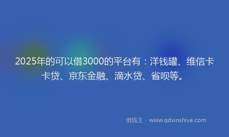2025年的可以借3000的平台有：洋钱罐、维信卡卡贷、京东金融、滴水贷、省呗等。