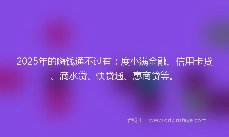 2025年的嗨钱通不过有：度小满金融、信用卡贷、滴水贷、快贷通、惠商贷等。