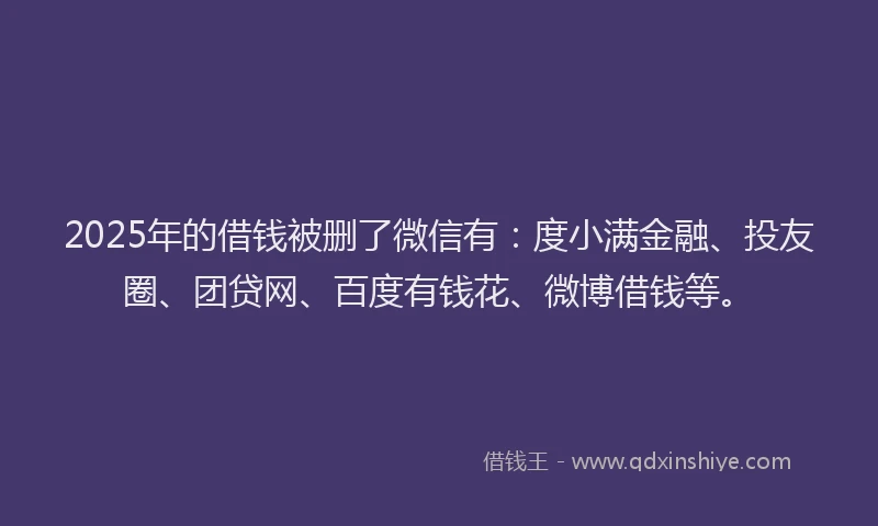 2025年的借钱被删了微信有：度小满金融、投友圈、团贷网、百度有钱花、微博借钱等。