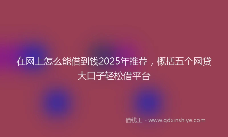 在网上怎么能借到钱2025年推荐，概括五个网贷大口子轻松借平台