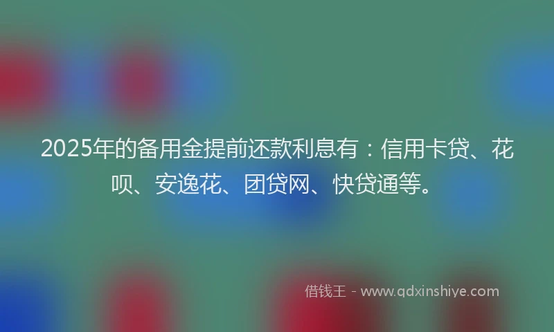 2025年的备用金提前还款利息有：信用卡贷、花呗、安逸花、团贷网、快贷通等。
