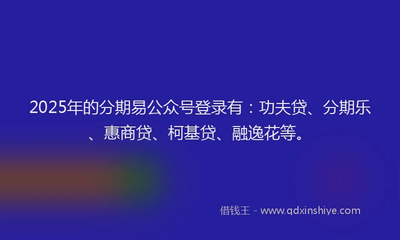 2025年的分期易公众号登录有：功夫贷、分期乐、惠商贷、柯基贷、融逸花等。