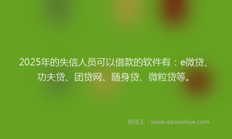 2025年的失信人员可以借款的软件有：e微贷、功夫贷、团贷网、随身贷、微粒贷等。