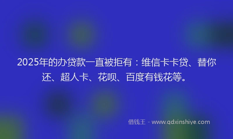 2025年的办贷款一直被拒有：维信卡卡贷、替你还、超人卡、花呗、百度有钱花等。