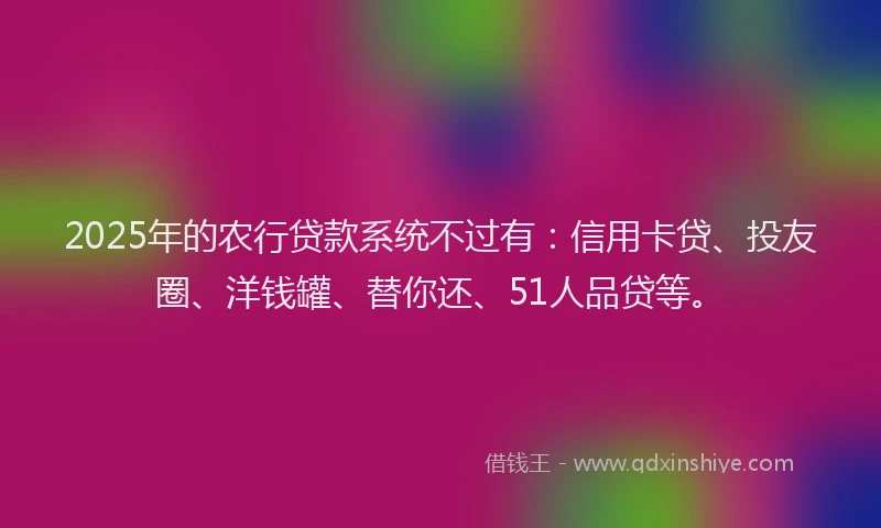 2025年的农行贷款系统不过有：信用卡贷、投友圈、洋钱罐、替你还、51人品贷等。