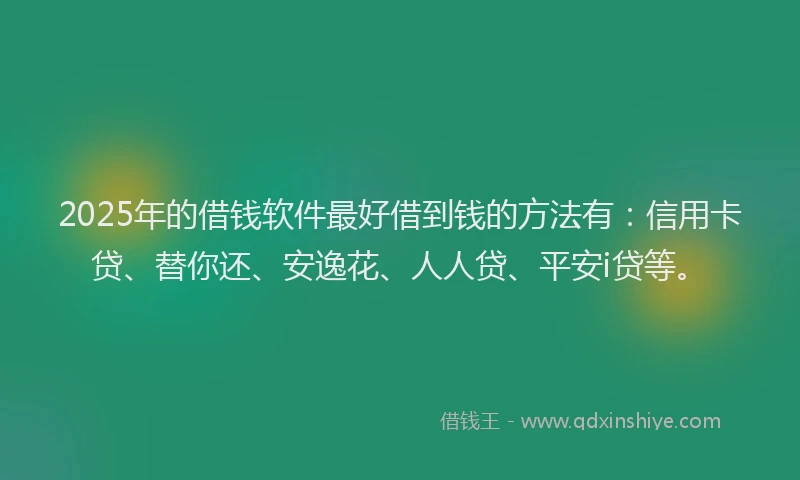 2025年的借钱软件最好借到钱的方法有：信用卡贷、替你还、安逸花、人人贷、平安i贷等。