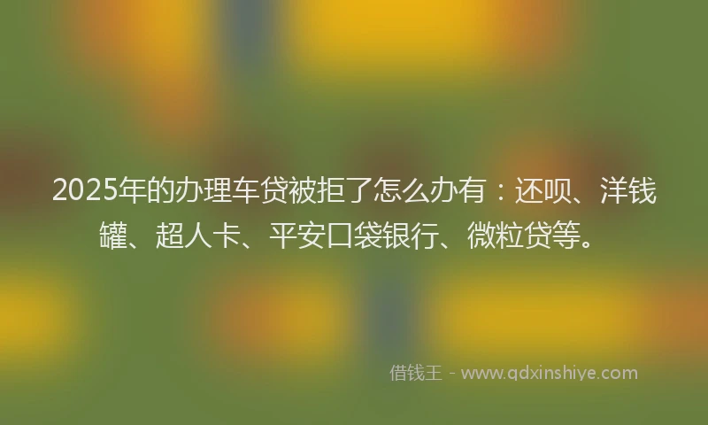 2025年的办理车贷被拒了怎么办有：还呗、洋钱罐、超人卡、平安口袋银行、微粒贷等。