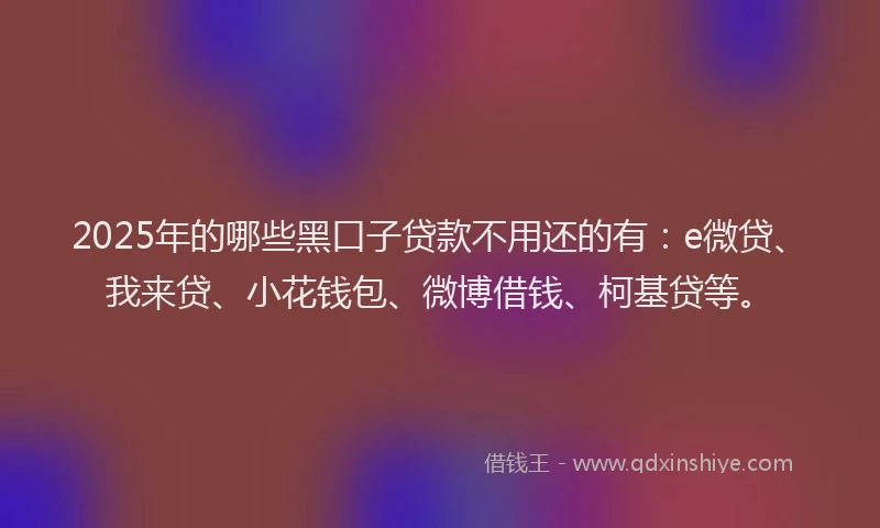 2025年的哪些黑口子贷款不用还的有：e微贷、我来贷、小花钱包、微博借钱、柯基贷等。