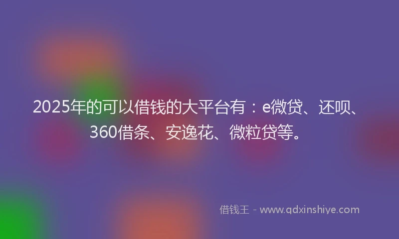 2025年的可以借钱的大平台有：e微贷、还呗、360借条、安逸花、微粒贷等。