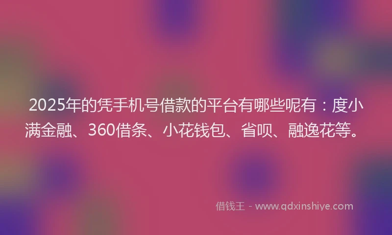 2025年的凭手机号借款的平台有哪些呢有：度小满金融、360借条、小花钱包、省呗、融逸花等。