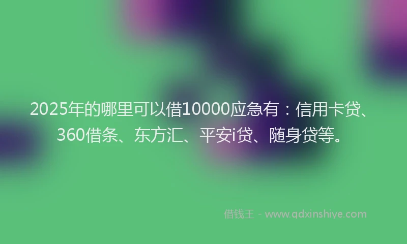 2025年的哪里可以借10000应急有：信用卡贷、360借条、东方汇、平安i贷、随身贷等。