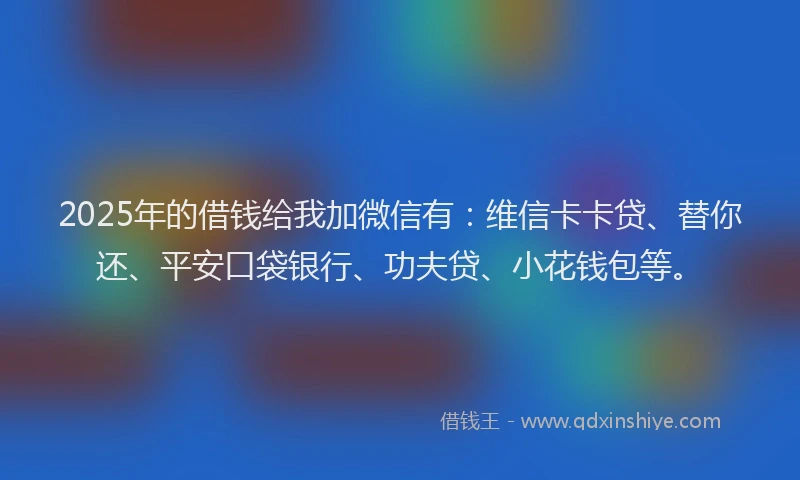 2025年的借钱给我加微信有：维信卡卡贷、替你还、平安口袋银行、功夫贷、小花钱包等。