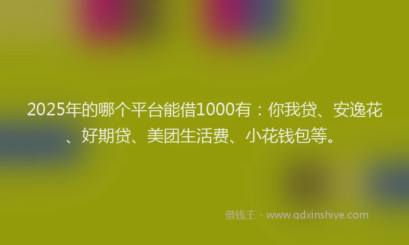 2025年的哪个平台能借1000有：你我贷、安逸花、好期贷、美团生活费、小花钱包等。