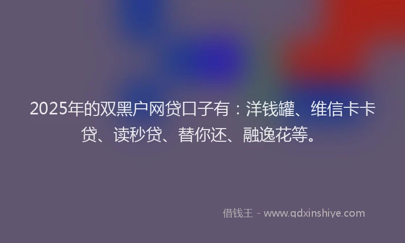 2025年的双黑户网贷口子有：洋钱罐、维信卡卡贷、读秒贷、替你还、融逸花等。