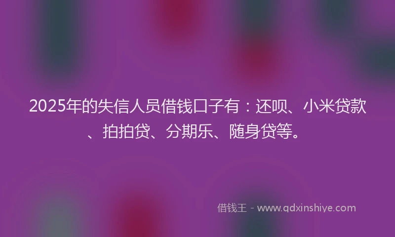 2025年的失信人员借钱口子有：还呗、小米贷款、拍拍贷、分期乐、随身贷等。