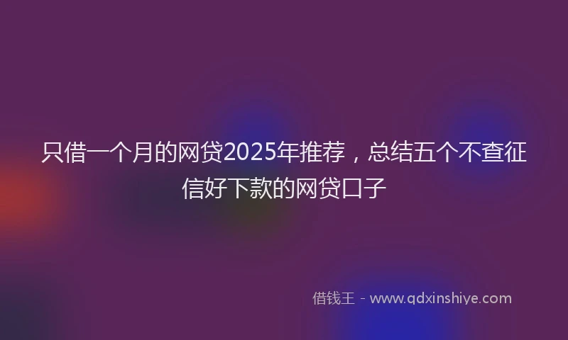 只借一个月的网贷2025年推荐，总结五个不查征信好下款的网贷口子