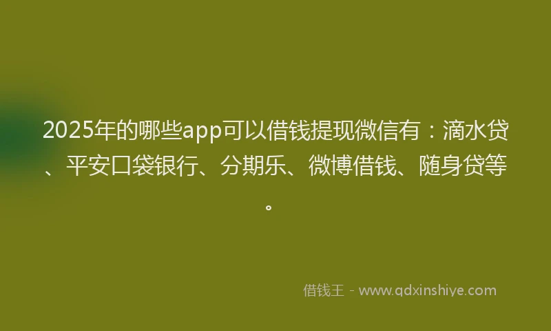 2025年的哪些app可以借钱提现微信有：滴水贷、平安口袋银行、分期乐、微博借钱、随身贷等。