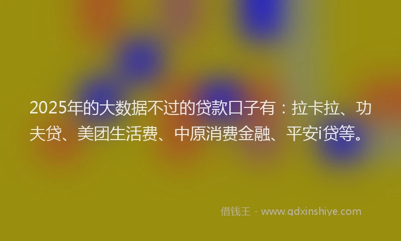 2025年的大数据不过的贷款口子有：拉卡拉、功夫贷、美团生活费、中原消费金融、平安i贷等。