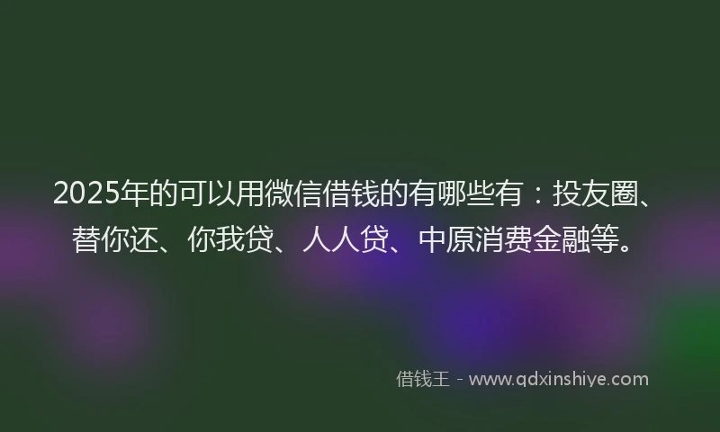 2025年的可以用微信借钱的有哪些有：投友圈、替你还、你我贷、人人贷、中原消费金融等。