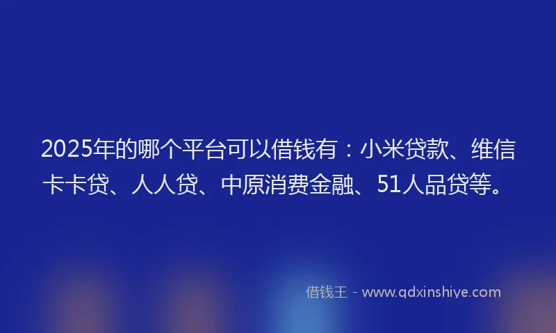 2025年的哪个平台可以借钱有：小米贷款、维信卡卡贷、人人贷、中原消费金融、51人品贷等。