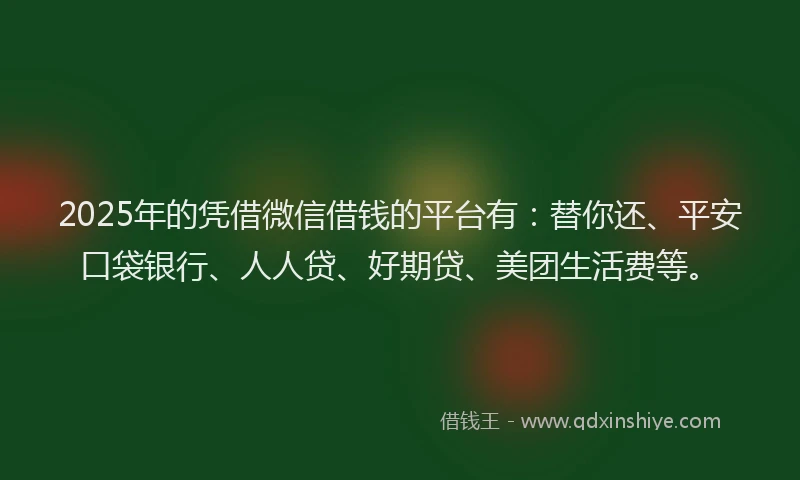 2025年的凭借微信借钱的平台有：替你还、平安口袋银行、人人贷、好期贷、美团生活费等。