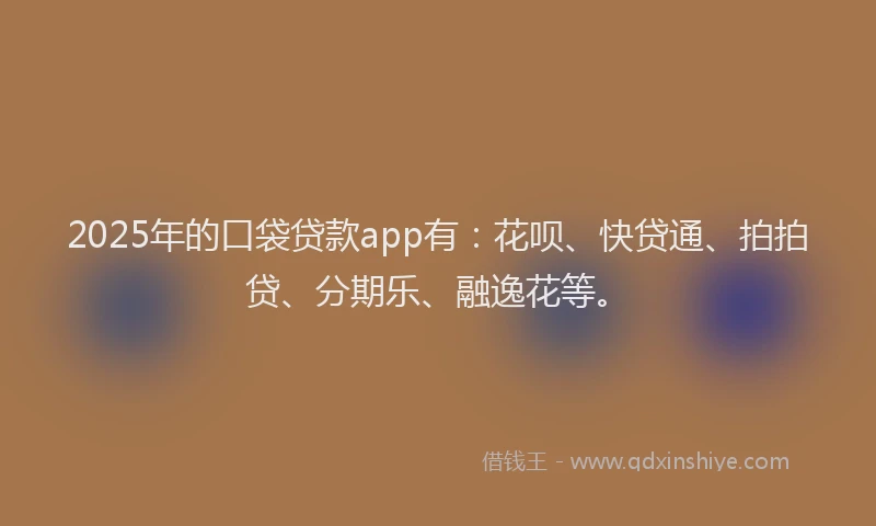 2025年的口袋贷款app有：花呗、快贷通、拍拍贷、分期乐、融逸花等。