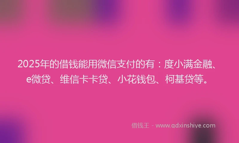 2025年的借钱能用微信支付的有：度小满金融、e微贷、维信卡卡贷、小花钱包、柯基贷等。