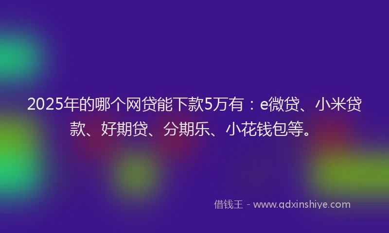 2025年的哪个网贷能下款5万有：e微贷、小米贷款、好期贷、分期乐、小花钱包等。