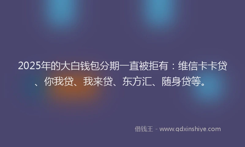 2025年的大白钱包分期一直被拒有：维信卡卡贷、你我贷、我来贷、东方汇、随身贷等。