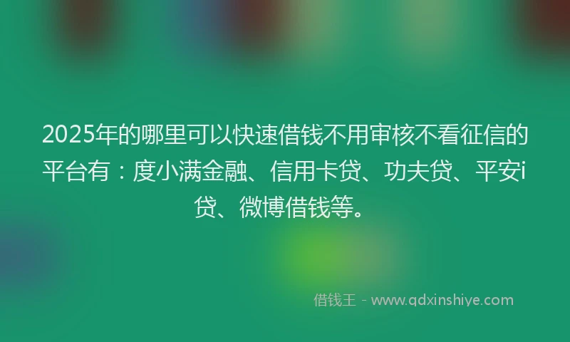 2025年的哪里可以快速借钱不用审核不看征信的平台有：度小满金融、信用卡贷、功夫贷、平安i贷、微博借钱等。