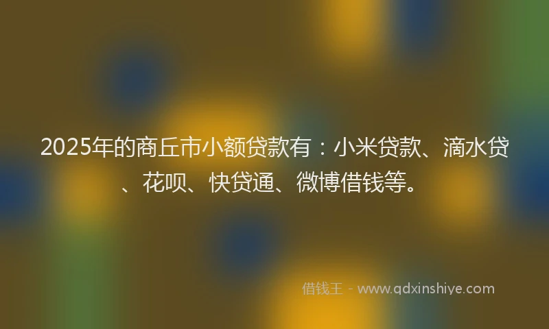2025年的商丘市小额贷款有：小米贷款、滴水贷、花呗、快贷通、微博借钱等。