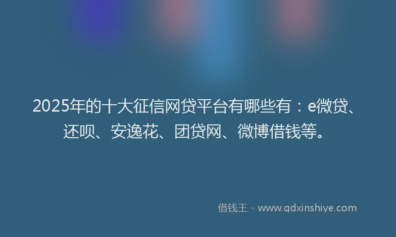 2025年的十大征信网贷平台有哪些有：e微贷、还呗、安逸花、团贷网、微博借钱等。