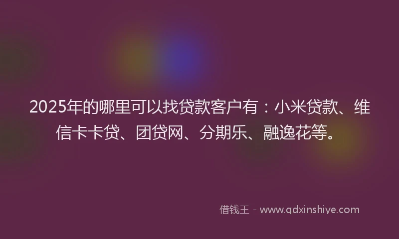 2025年的哪里可以找贷款客户有：小米贷款、维信卡卡贷、团贷网、分期乐、融逸花等。