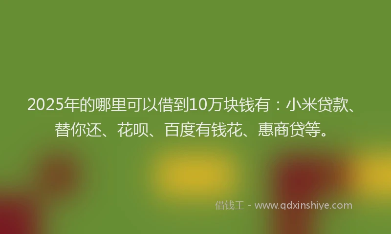 2025年的哪里可以借到10万块钱有：小米贷款、替你还、花呗、百度有钱花、惠商贷等。