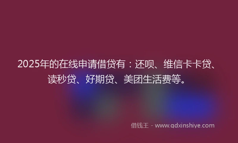 2025年的在线申请借贷有：还呗、维信卡卡贷、读秒贷、好期贷、美团生活费等。
