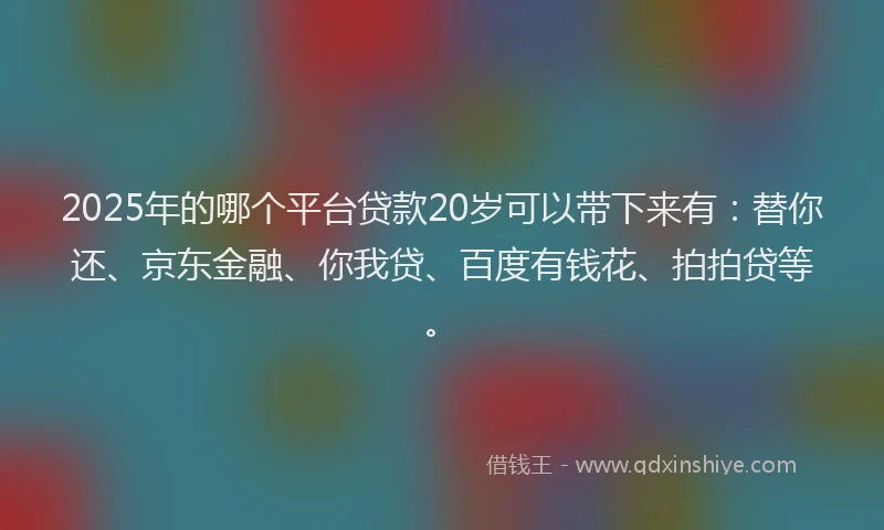 2025年的哪个平台贷款20岁可以带下来有：替你还、京东金融、你我贷、百度有钱花、拍拍贷等。