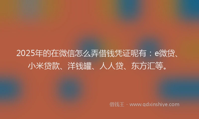 2025年的在微信怎么弄借钱凭证呢有：e微贷、小米贷款、洋钱罐、人人贷、东方汇等。