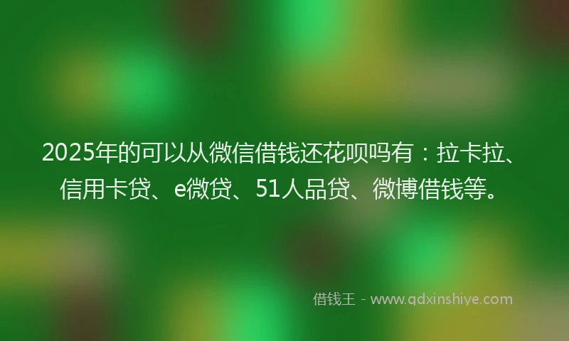 2025年的可以从微信借钱还花呗吗有：拉卡拉、信用卡贷、e微贷、51人品贷、微博借钱等。