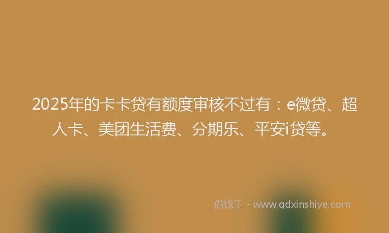 2025年的卡卡贷有额度审核不过有：e微贷、超人卡、美团生活费、分期乐、平安i贷等。