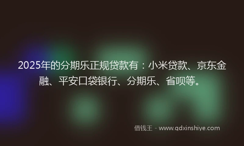 2025年的分期乐正规贷款有：小米贷款、京东金融、平安口袋银行、分期乐、省呗等。