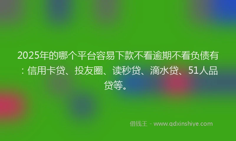 2025年的哪个平台容易下款不看逾期不看负债有：信用卡贷、投友圈、读秒贷、滴水贷、51人品贷等。