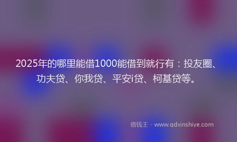 2025年的哪里能借1000能借到就行有：投友圈、功夫贷、你我贷、平安i贷、柯基贷等。
