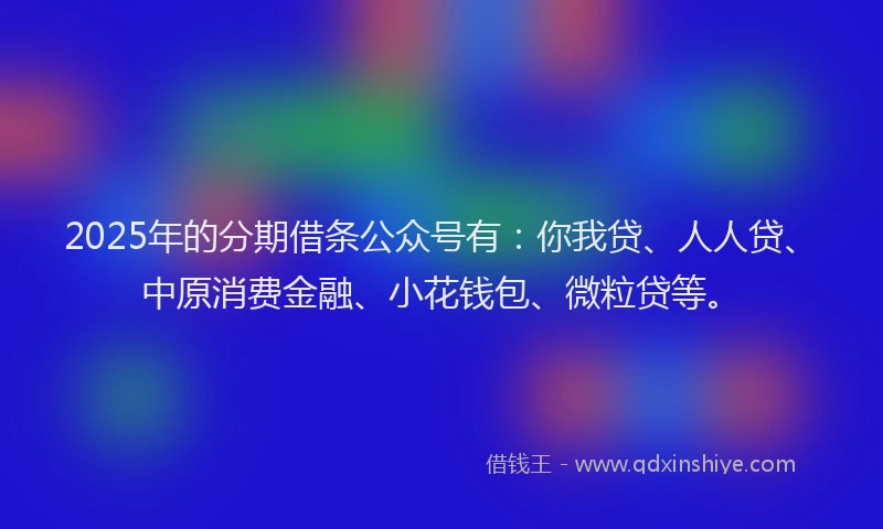 2025年的分期借条公众号有：你我贷、人人贷、中原消费金融、小花钱包、微粒贷等。